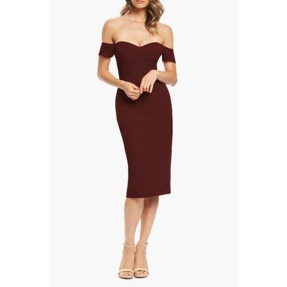 Dress The Population Bailey Off the Shoulder Maroon Body-Con Dress XL - Picture 1 of 4